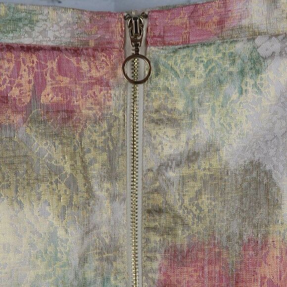 H&M GOLD PINK & GREEN METALLIC FLORAL MINI SKIRT SIZE 10 - Picture 5 of 6